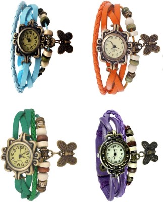 NS18 Vintage Butterfly Rakhi Combo of 4 Sky Blue, Green, Orange And Purple Analog Watch  - For Women   Watches  (NS18)