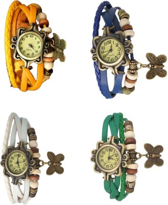 NS18 Vintage Butterfly Rakhi Combo of 4 Yellow, White, Blue And Green Analog Watch  - For Women   Watches  (NS18)