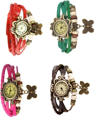 NS18 Vintage Butterfly Rakhi Combo of 4 Red, Pink, Green And Brown Analog Watch  - For Women   Watches  (NS18)