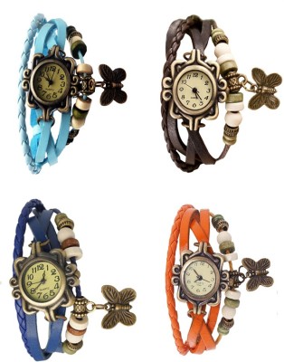 NS18 Vintage Butterfly Rakhi Combo of 4 Sky Blue, Blue, Brown And Orange Analog Watch  - For Women   Watches  (NS18)