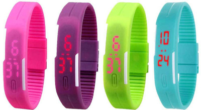 

NS18 Silicone Led Magnet Band Watch Combo of 4 Pink, Purple, Green And Sky Blue Watch - For Couple