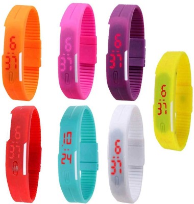NS18 Silicone Led Magnet Band Combo of 7 Orange, Pink, Purple, Red, Sky Blue, White And Yellow Digital Watch  - For Boys & Girls   Watches  (NS18)