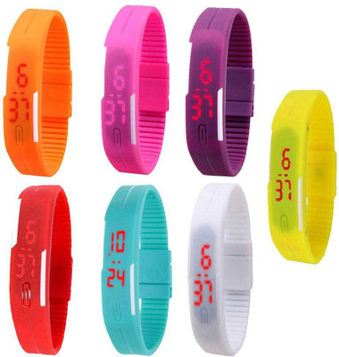

NS18 Silicone Led Magnet Band Combo of 7 Orange, Pink, Purple, Red, Sky Blue, White And Yellow Watch - For Boys & Girls