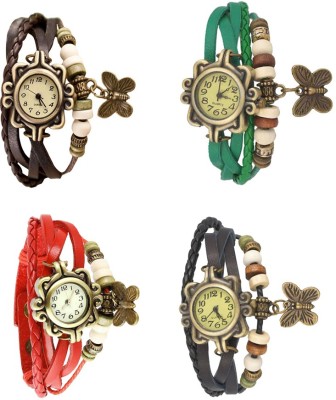 NS18 Vintage Butterfly Rakhi Combo of 4 Brown, Red, Green And Black Analog Watch  - For Women   Watches  (NS18)
