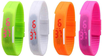 View NS18 Silicone Led Magnet Band Combo of 4 Green, White, Orange And Pink Digital Watch  - For Boys & Girls Wrist Watches Price Online(NS18)