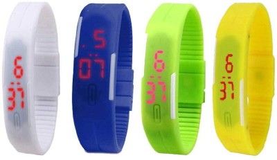 NS18 Silicone Led Magnet Band Combo of 4 White, Blue, Green And Yellow Digital Watch  - For Boys & Girls   Watches  (NS18)