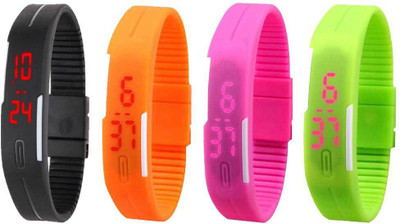 

Kissu Led Magnet Band Combo of 4 Black, Orange, Pink And Green Watch - For Men & Women