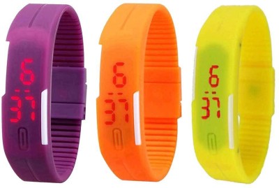 NS18 Silicone Led Magnet Band Combo of 3 Purple, Orange And Yellow Digital Watch  - For Boys & Girls   Watches  (NS18)