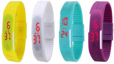 NS18 Silicone Led Magnet Band Watch Combo of 4 Yellow, White, Sky Blue And Purple Digital Watch  - For Couple   Watches  (NS18)