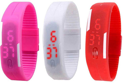 View NS18 Silicone Led Magnet Band Combo of 3 Pink, White And Red Digital Watch  - For Boys & Girls Wrist Watches Price Online(NS18)