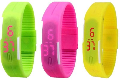 NS18 Silicone Led Magnet Band Combo of 3 Green, Pink And Yellow Digital Watch  - For Boys & Girls   Watches  (NS18)