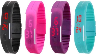 NS18 Silicone Led Magnet Band Watch Combo of 4 Black, Pink, Purple And Sky Blue Digital Watch  - For Couple   Watches  (NS18)