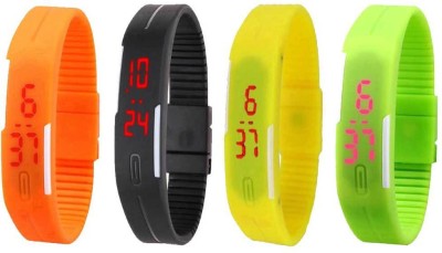NS18 Silicone Led Magnet Band Combo of 4 Orange, Black, Yellow And Green Digital Watch  - For Boys & Girls   Watches  (NS18)