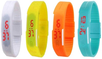 NS18 Silicone Led Magnet Band Watch Combo of 4 White, Yellow, Orange And Sky Blue Digital Watch  - For Couple   Watches  (NS18)