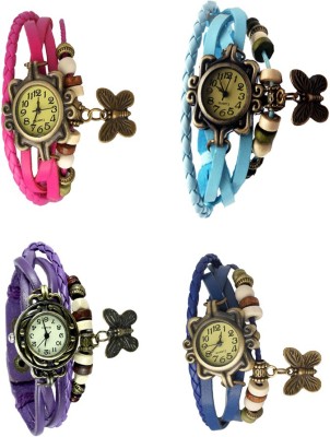 NS18 Vintage Butterfly Rakhi Combo of 4 Pink, Purple, Sky Blue And Blue Analog Watch  - For Women   Watches  (NS18)