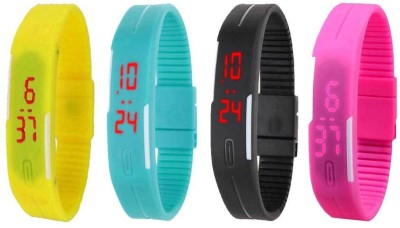 NS18 Silicone Led Magnet Band Combo of 4 Yellow, Sky Blue, Black And Pink Digital Watch  - For Boys & Girls   Watches  (NS18)