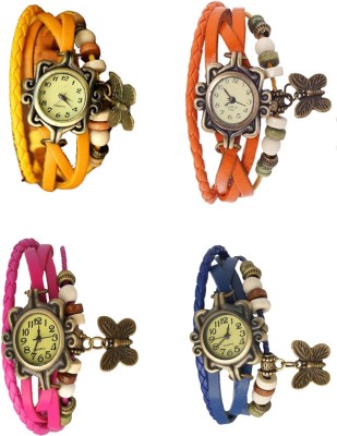 NS18 Vintage Butterfly Rakhi Combo of 4 Yellow, Pink, Orange And Blue Analog Watch  - For Women   Watches  (NS18)