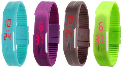 NS18 Silicone Led Magnet Band Combo of 4 Sky Blue, Purple, Brown And Green Digital Watch  - For Boys & Girls   Watches  (NS18)