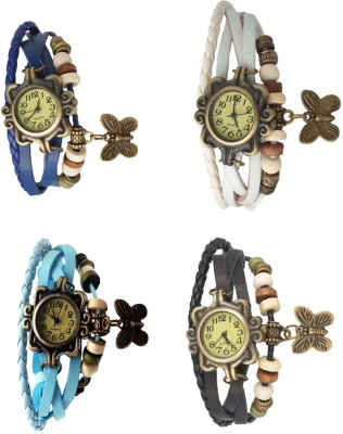 NS18 Vintage Butterfly Rakhi Combo of 4 Blue, Sky Blue, White And Black Analog Watch  - For Women   Watches  (NS18)