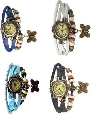 

NS18 Vintage Butterfly Rakhi Combo of 4 Blue, Sky Blue, White And Black Watch - For Women