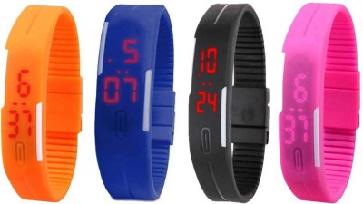 NS18 Silicone Led Magnet Band Combo of 4 Orange, Blue, Black And Pink Digital Watch  - For Boys & Girls   Watches  (NS18)