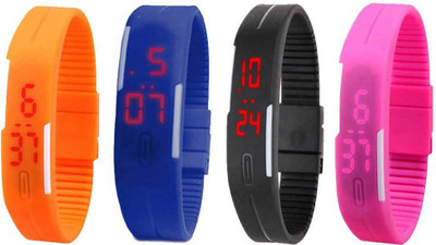 NS18 Silicone Led Magnet Band Combo of 4 Orange, Blue, Black And Pink Digital Watch  - For Boys & Girls   Watches  (NS18)