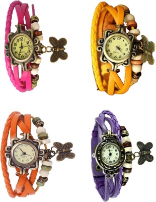 NS18 Vintage Butterfly Rakhi Combo of 4 Pink, Orange, Yellow And Purple Analog Watch  - For Women   Watches  (NS18)