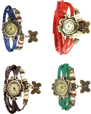 NS18 Vintage Butterfly Rakhi Combo of 4 Blue, Brown, Red And Green Analog Watch  - For Women   Watches  (NS18)