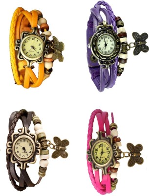 NS18 Vintage Butterfly Rakhi Combo of 4 Yellow, Brown, Purple And Pink Analog Watch  - For Women   Watches  (NS18)
