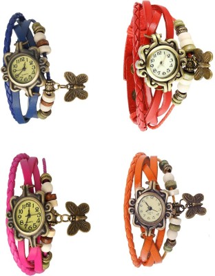 NS18 Vintage Butterfly Rakhi Combo of 4 Blue, Pink, Red And Orange Analog Watch  - For Women   Watches  (NS18)