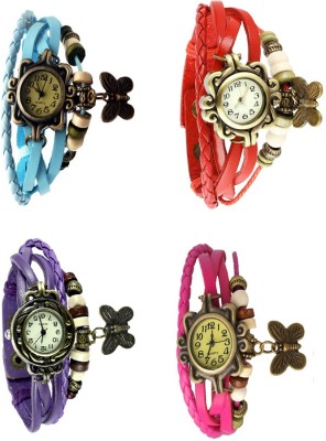 NS18 Vintage Butterfly Rakhi Combo of 4 Sky Blue, Purple, Red And Pink Analog Watch  - For Women   Watches  (NS18)