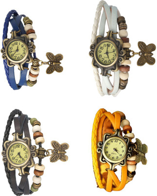 

Kissu Vintage Rakhi Combo of 4 Blue, Black, White And Yellow Watch - For Women
