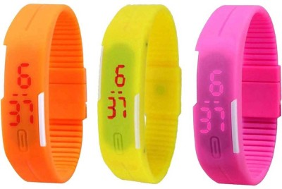 NS18 Silicone Led Magnet Band Combo of 3 Orange, Yellow And Pink Digital Watch  - For Boys & Girls   Watches  (NS18)