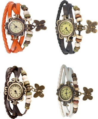 NS18 Vintage Butterfly Rakhi Combo of 4 Orange, Brown, Black And White Analog Watch  - For Women   Watches  (NS18)