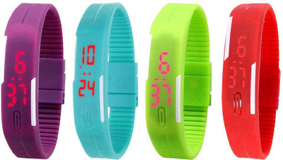 

Kissu Led Magnet Band Combo of 4 Purple, Sky Blue, Green And Red Watch - For Men & Women