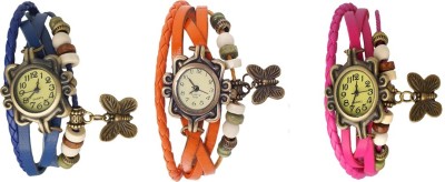NS18 Vintage Butterfly Rakhi Watch Combo of 3 Blue, Orange And Pink Analog Watch  - For Women   Watches  (NS18)