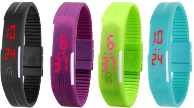 NS18 Silicone Led Magnet Band Watch Combo of 4 Black, Purple, Green And Sky Blue Digital Watch  - For Couple   Watches  (NS18)