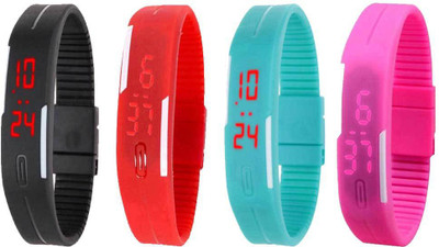 

Kissu Led Magnet Band Combo of 4 Black, Red, Sky Blue And Pink Watch - For Men & Women