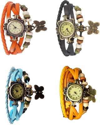 

Kissu Vintage Rakhi Combo of 4 Orange, Sky Blue, Black And Yellow Watch - For Women