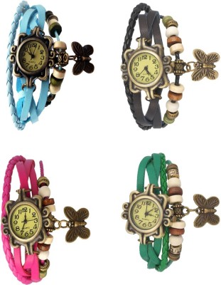 NS18 Vintage Butterfly Rakhi Combo of 4 Sky Blue, Pink, Black And Green Analog Watch  - For Women   Watches  (NS18)