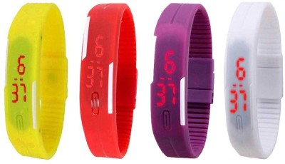 NS18 Silicone Led Magnet Band Combo of 4 Yellow, Red, Purple And White Digital Watch  - For Boys & Girls   Watches  (NS18)