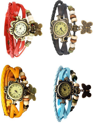 

Kissu Vintage Rakhi Combo of 4 Red, Yellow, Black And Sky Blue Watch - For Women