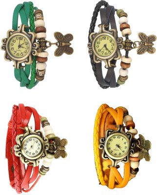 

NS18 Vintage Butterfly Rakhi Combo of 4 Green, Red, Black And Yellow Watch - For Women