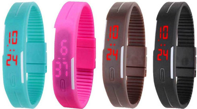 

Kissu Led Magnet Band Combo of 4 Sky Blue, Pink, Brown And Black Watch - For Men & Women