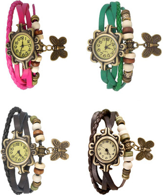 

Kissu Vintage Rakhi Combo of 4 Pink, Black, Green And Brown Watch - For Women