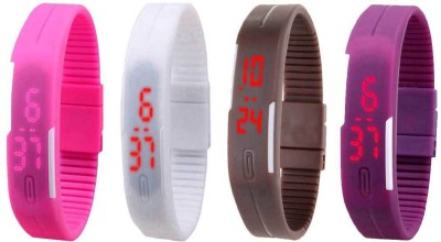 NS18 Silicone Led Magnet Band Watch Combo of 4 Pink, White, Brown And Purple Digital Watch  - For Couple   Watches  (NS18)
