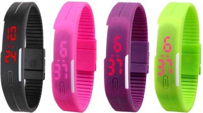 NS18 Silicone Led Magnet Band Combo of 4 Black, Pink, Purple And Green Digital Watch  - For Boys & Girls   Watches  (NS18)
