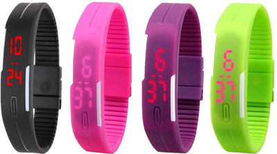 View NS18 Silicone Led Magnet Band Combo of 4 Black, Pink, Purple And Green Digital Watch  - For Boys & Girls Wrist Watches Price Online(NS18)