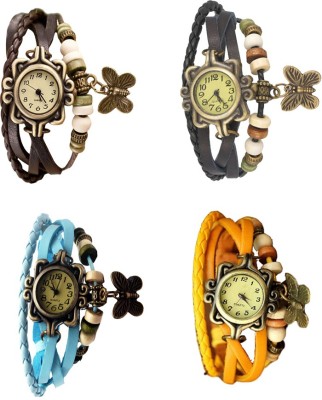 NS18 Vintage Butterfly Rakhi Combo of 4 Brown, Sky Blue, Black And Yellow Analog Watch  - For Women   Watches  (NS18)