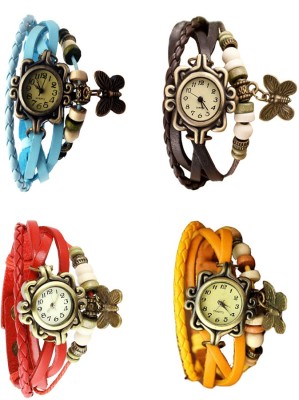 NS18 Vintage Butterfly Rakhi Combo of 4 Sky Blue, Red, Brown And Yellow Analog Watch  - For Women   Watches  (NS18)